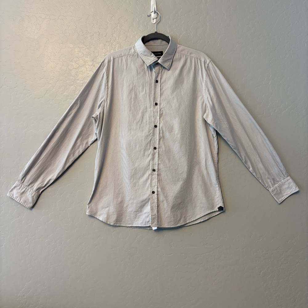Massimo Dutti light blue and white striped dress shirt with elbow patches large